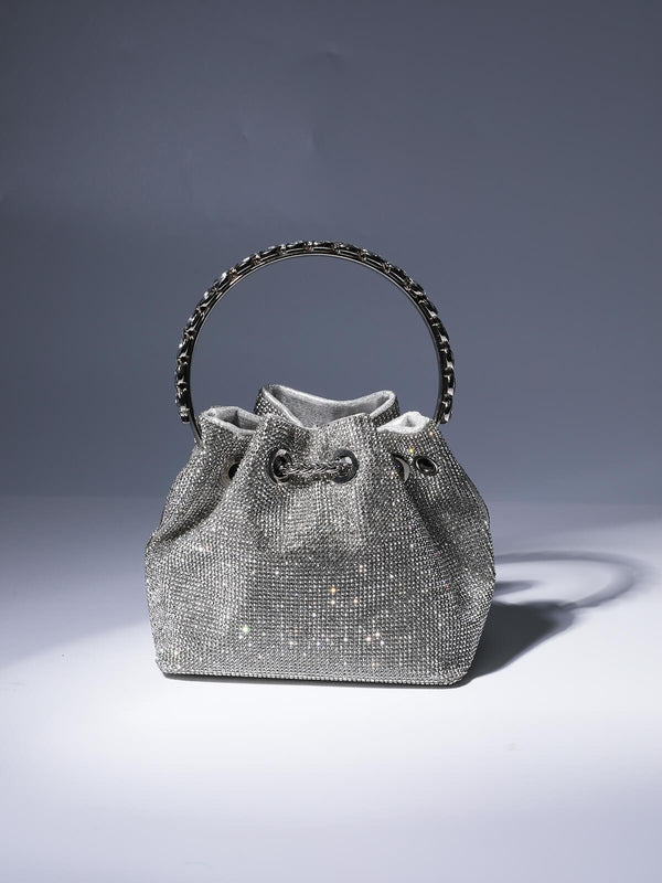 Mattea Crystal Embellished Bucket Bag In Silver - Mew Mews Fashion
