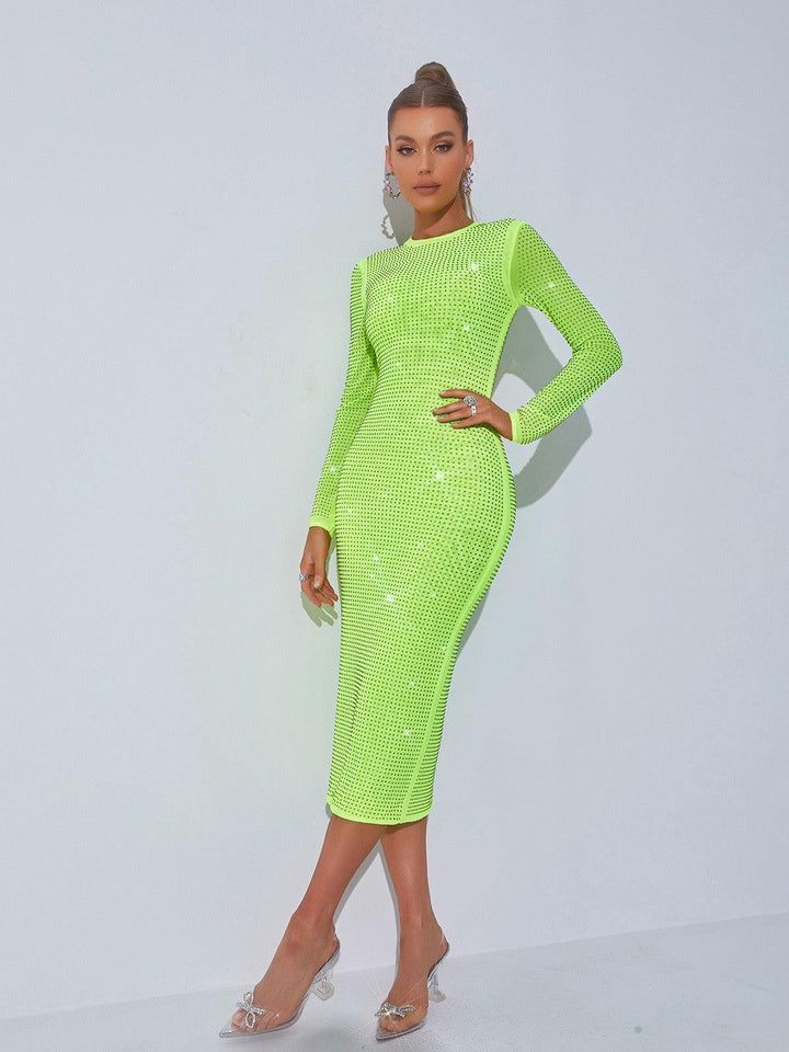 Neriah Crystal Embellished Midi Dress In Green - Mew Mews Fashion