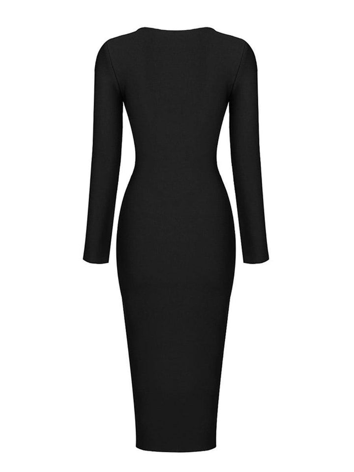 Nina Plunge Reversible Bandage Midi Dress In Black - Mew Mews Fashion