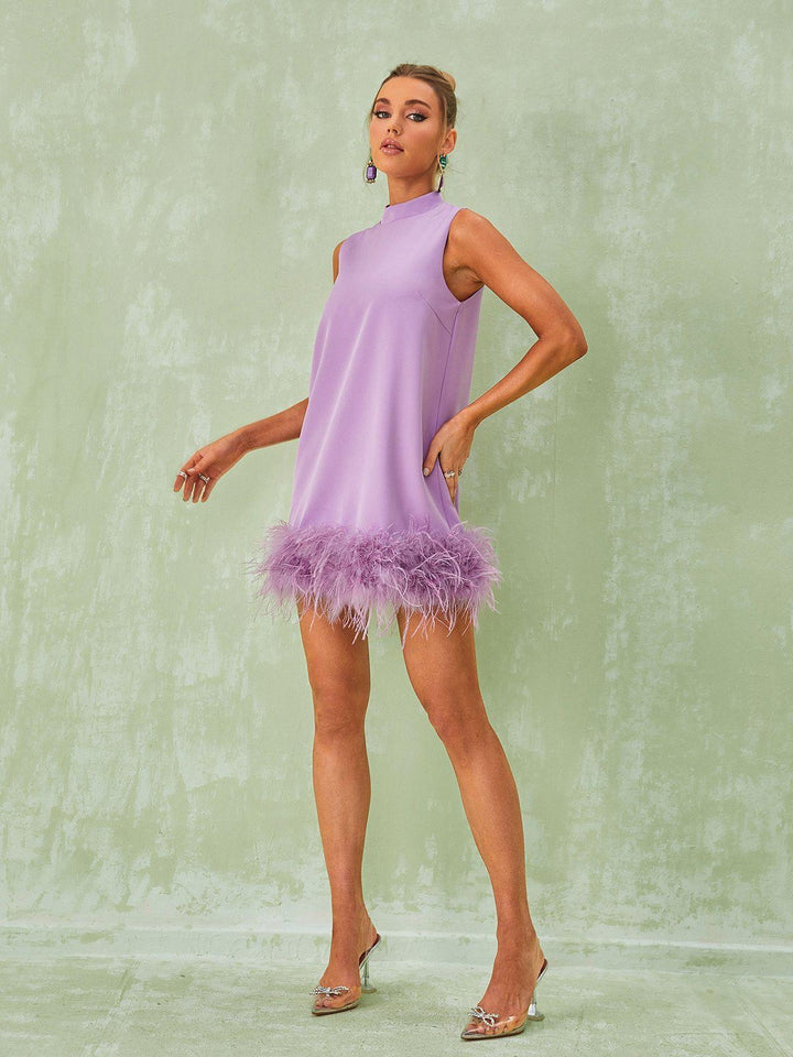 Nisha Feather Mini Dress In Lilac - Mew Mews Fashion