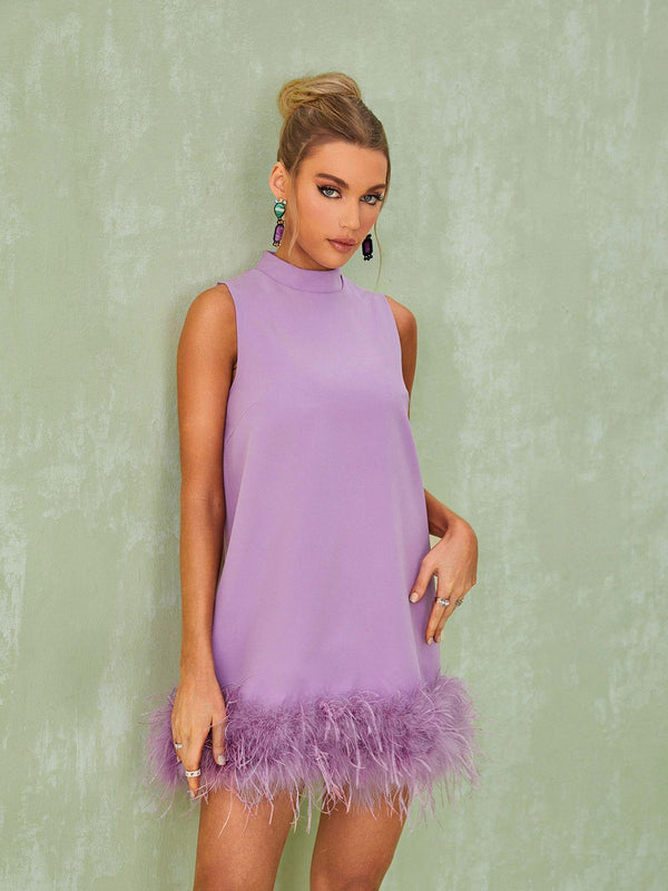 Nisha Feather Mini Dress In Lilac - Mew Mews Fashion