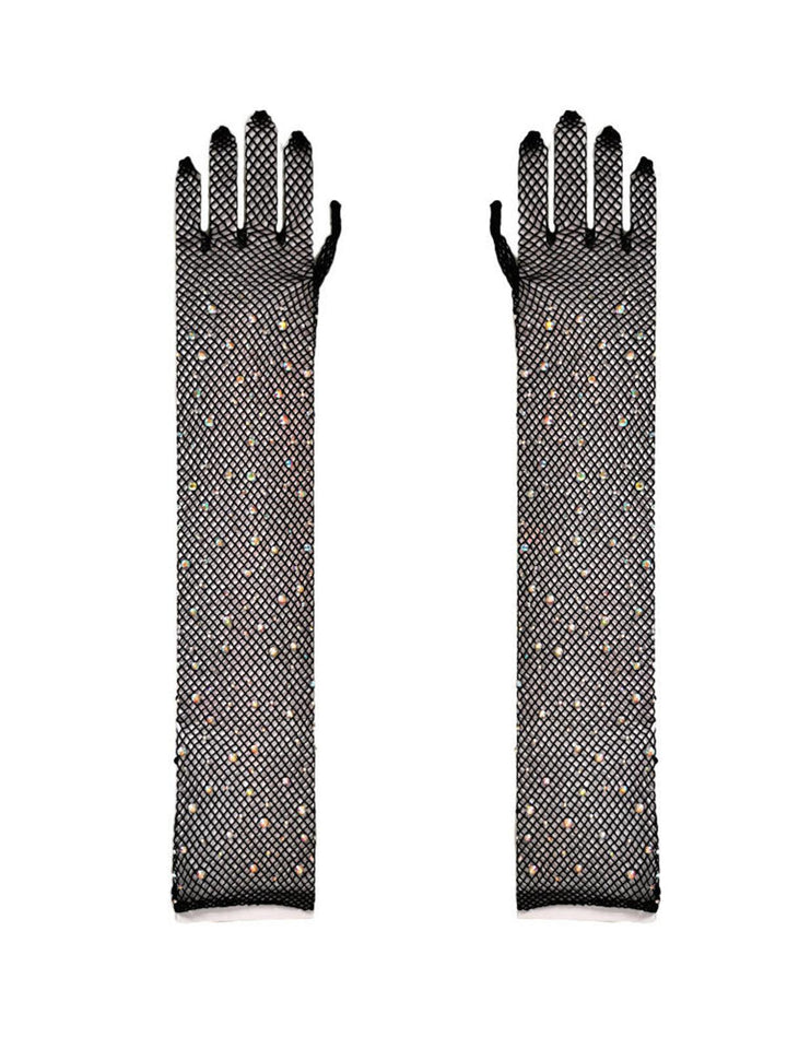 Pauline Diamond Fishnet Gloves In Black - Mew Mews Fashion