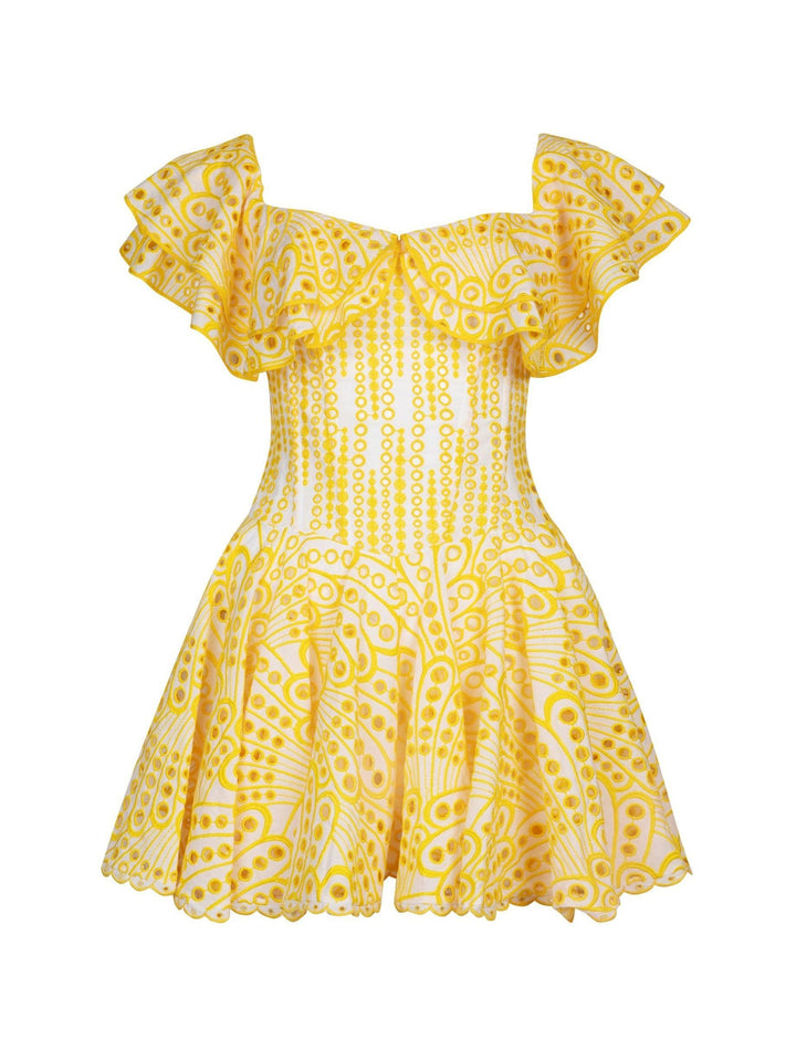 Princess Ruffle Cutout Mini Dress In Yellow - Mew Mews Fashion