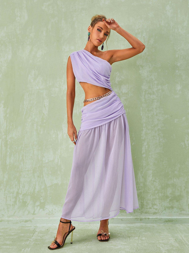 Psyche One Shoulder Chain Maxi Dress In Lavender - Mew Mews Fashion