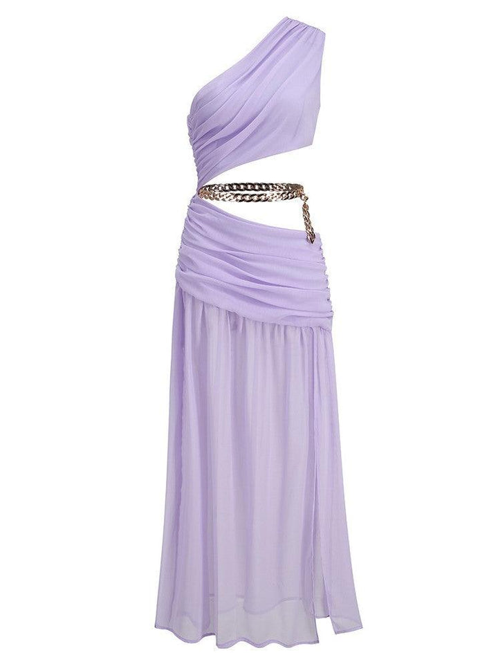 Psyche One Shoulder Chain Maxi Dress In Lavender - Mew Mews Fashion