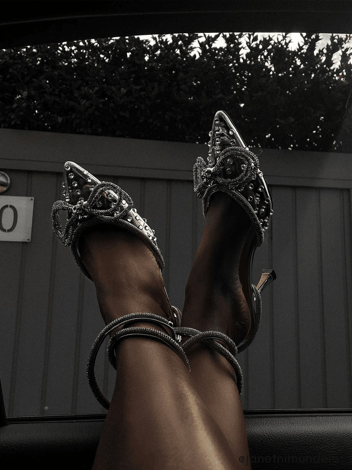 Reyna Bow Embellished Heels - Mew Mews Fashion