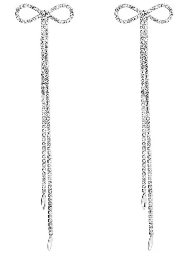 Shalini Rhinestone Bow Long Chain Earrings - Mew Mews Fashion
