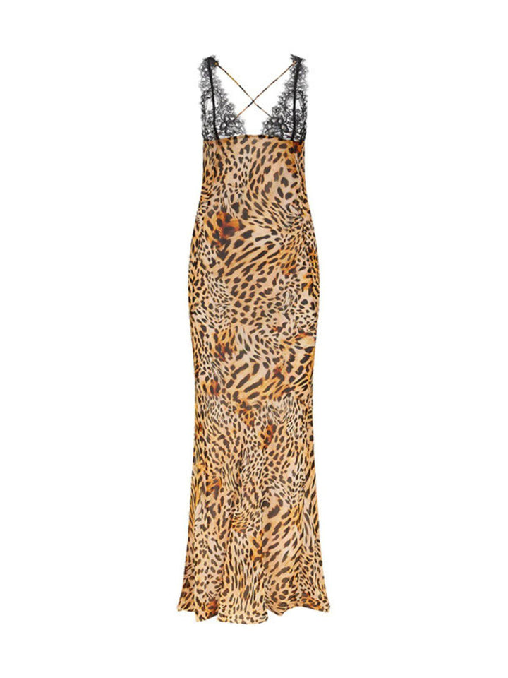 Svea Lace Leopard Printed Maxi Dress - Mew Mews Fashion