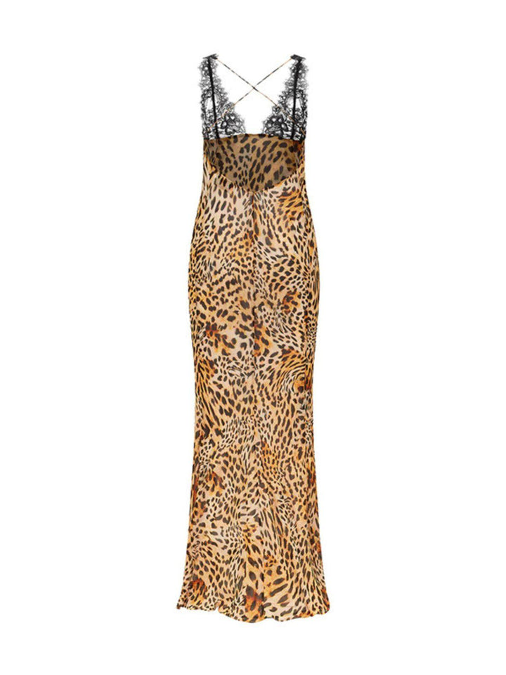 Svea Lace Leopard Printed Maxi Dress - Mew Mews Fashion