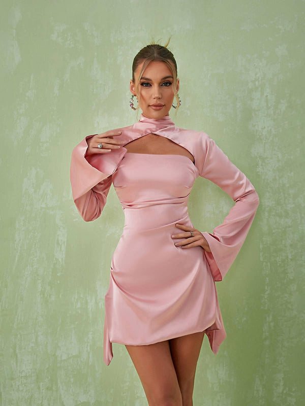 Sybil Satin Mini Dress In Pink - Mew Mews Fashion