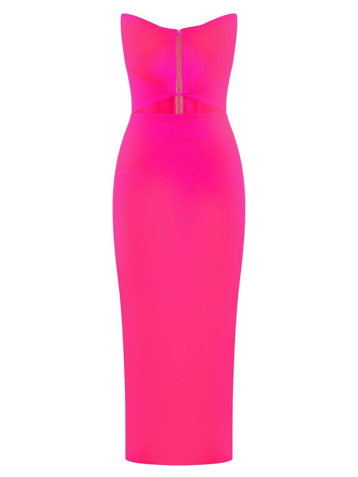 Uma Strapless Cutout Bandage Dress In Hot Pink - Mew Mews Fashion