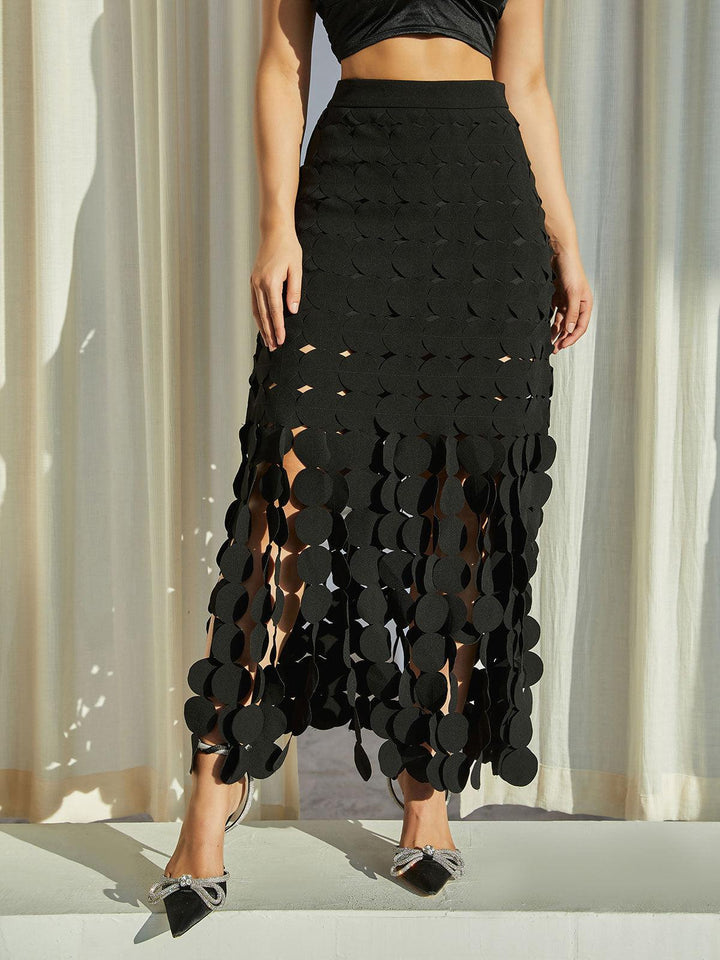 Nyx Circle Cutout Fringe Skirt In Black - Mew Mews Fashion